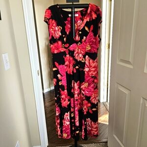 EVAN-PICONE V-Neck Pull Over Flowy Womens Dress sz 14 Flower Vibrant Print
